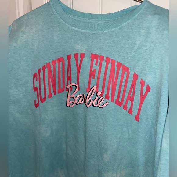 Barbie Women’s Sunday Funday Oversized Short Sleeve Graphic Blue T-shirt Size S - Picture 2 of 8
